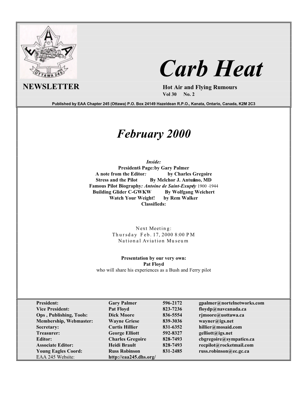 Carb Heat NEWSLETTER Hot Air and Flying Rumours Vol 30 No