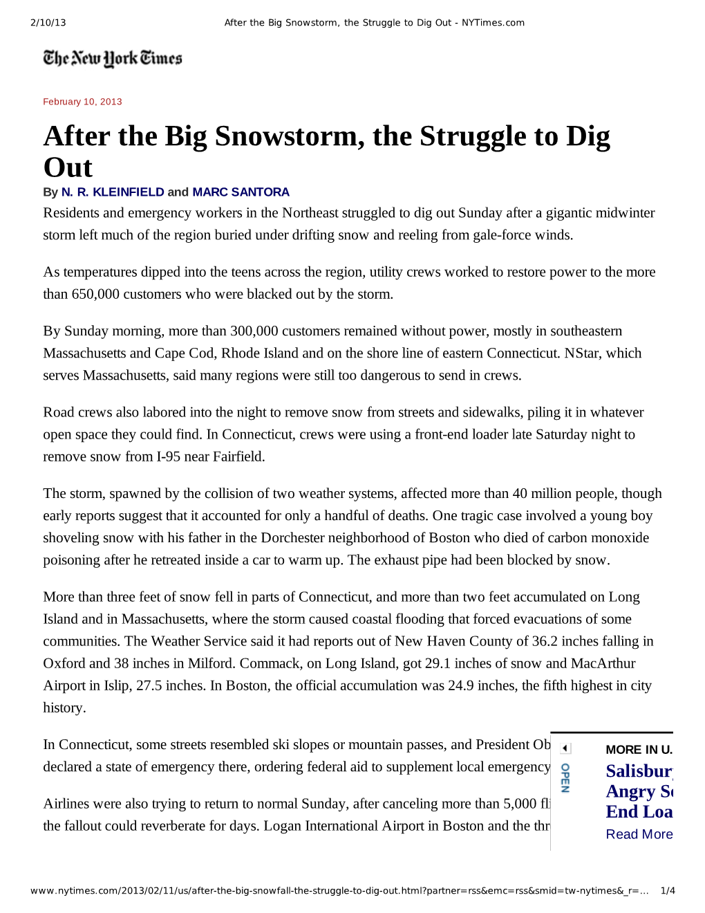 After the Big Snowstorm, the Struggle to Dig out - Nytimes.Com