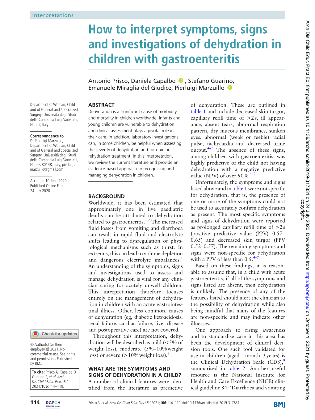How to Interpret Symptoms, Signs and Investigations of Dehydration in Children with Gastroenteritis