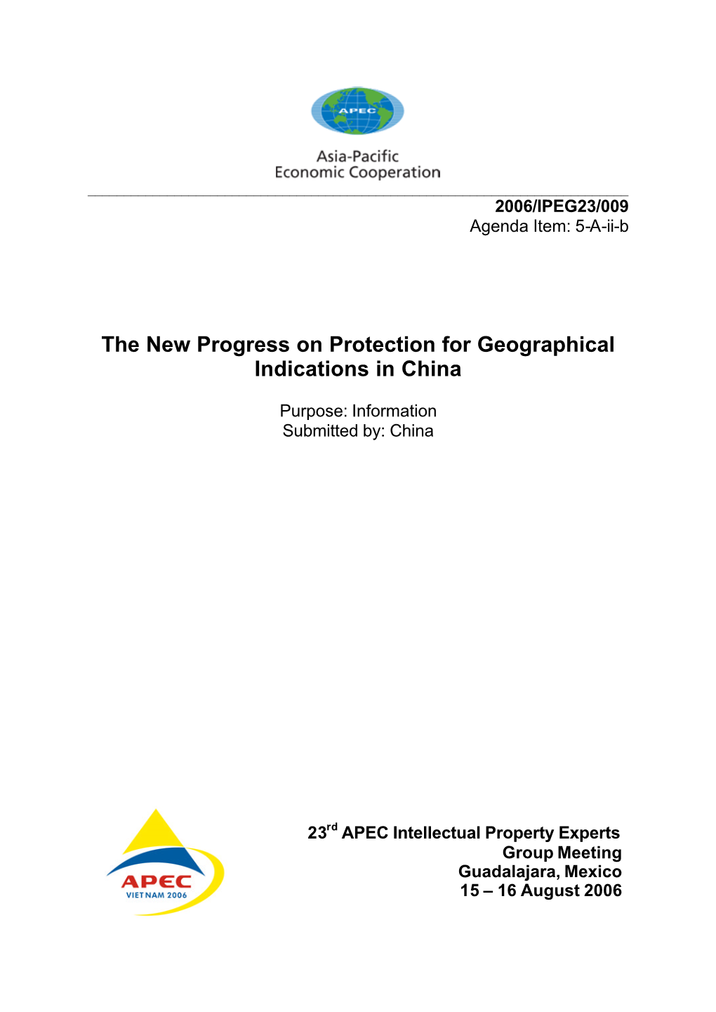 The New Progress on Protection for Geographical Indications in China