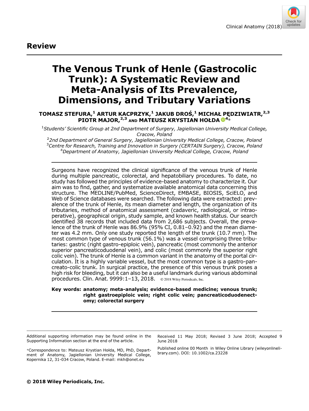 The Venous Trunk of Henle (Gastrocolic Trunk): a Systematic Review and Meta-Analysis of Its Prevalence, Dimensions, and Tributary Variations