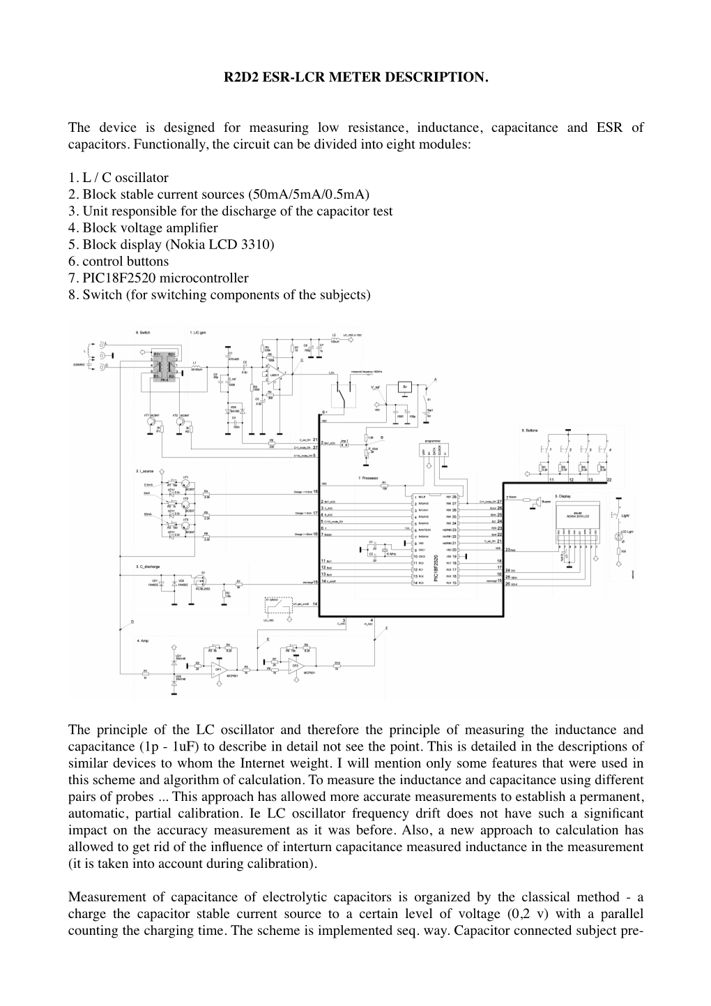 R2D2 ESR-LCR METER DESCRIPTION. the Device Is