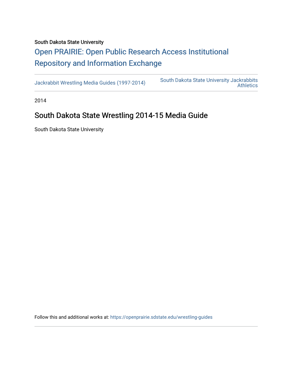 South Dakota State Wrestling 2014-15 Media Guide