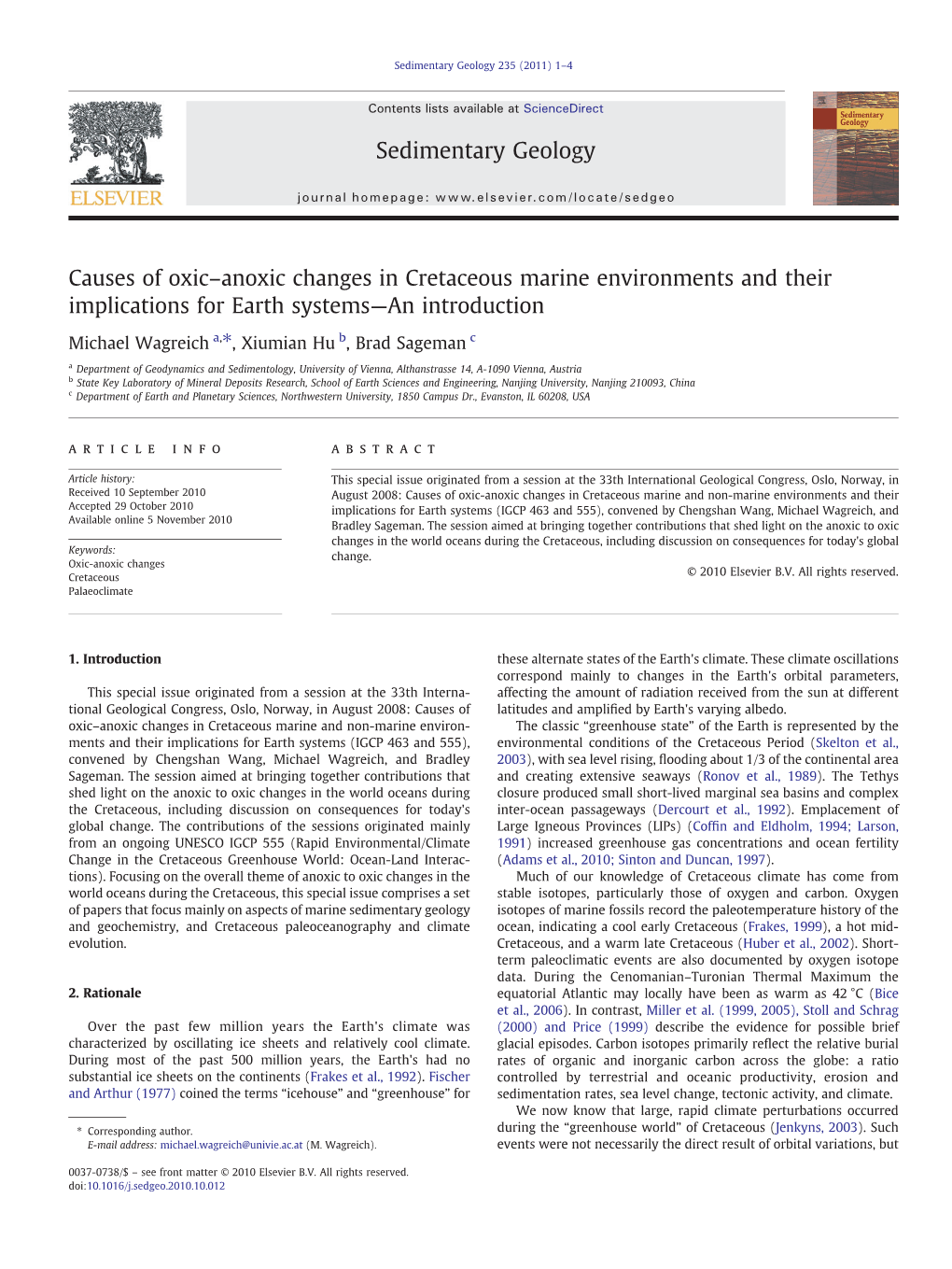 Causes of Oxic–Anoxic Changes in Cretaceous Marine Environments and Their Implications for Earth Systems—An Introduction