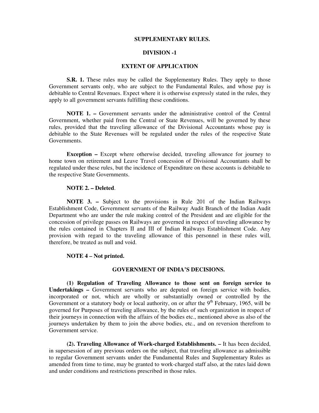 Supplementary Rules. Division -1 Extent Of