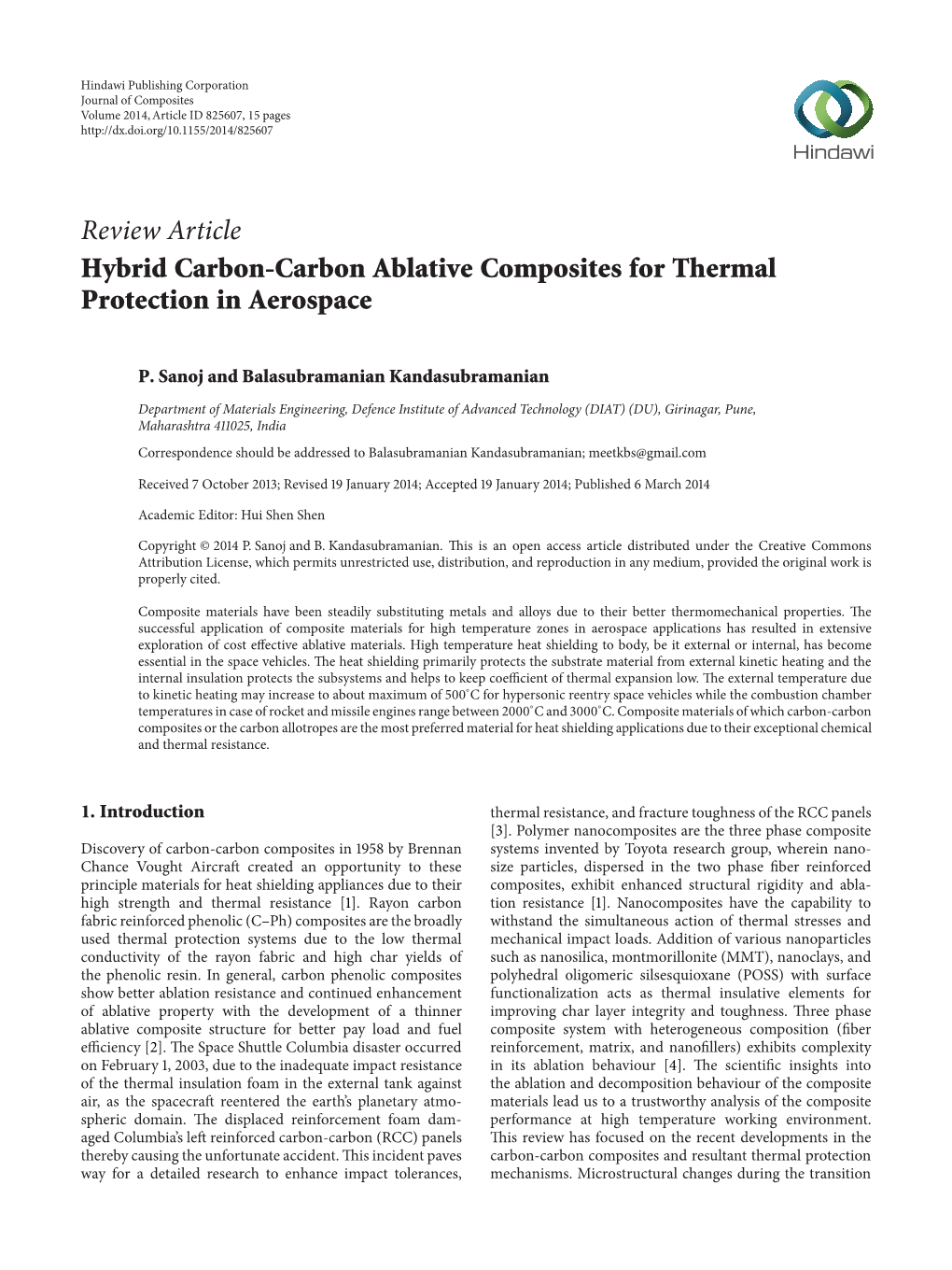 Review Article Hybrid Carbon-Carbon Ablative Composites for Thermal Protection in Aerospace