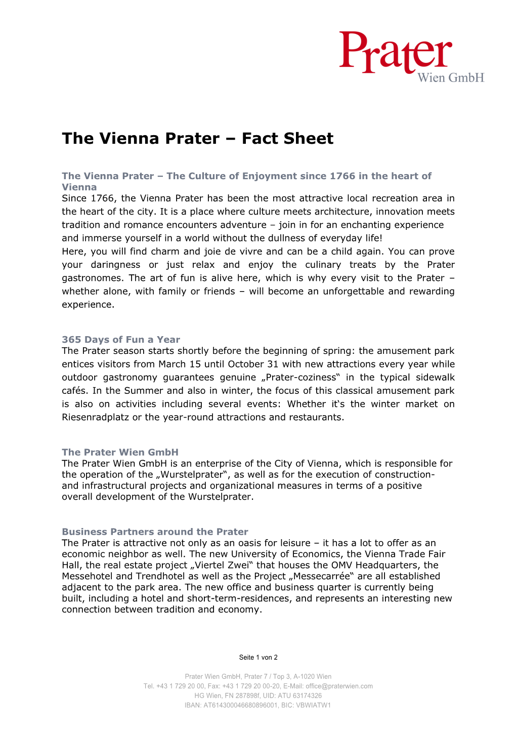 The Vienna Prater – Fact Sheet