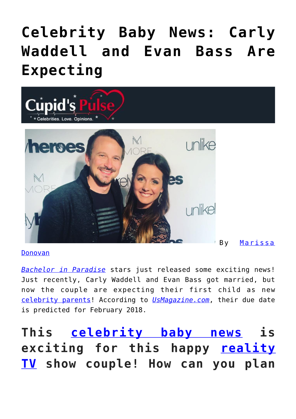 Celebrity Baby News: Carly Waddell and Evan Bass Are Expecting