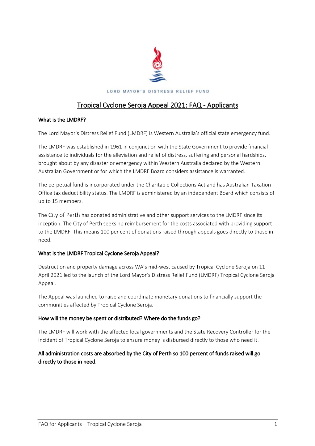 Tropical Cyclone Seroja Appeal 2021: FAQ - Applicants