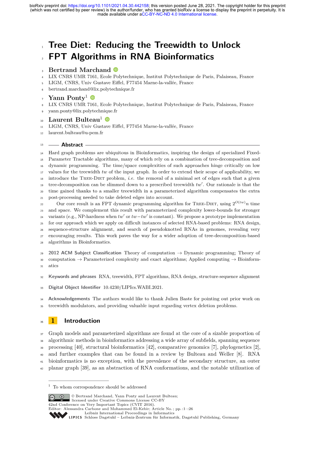 Tree Diet: Reducing the Treewidth to Unlock FPT Algorithms in RNA Bioinformatics