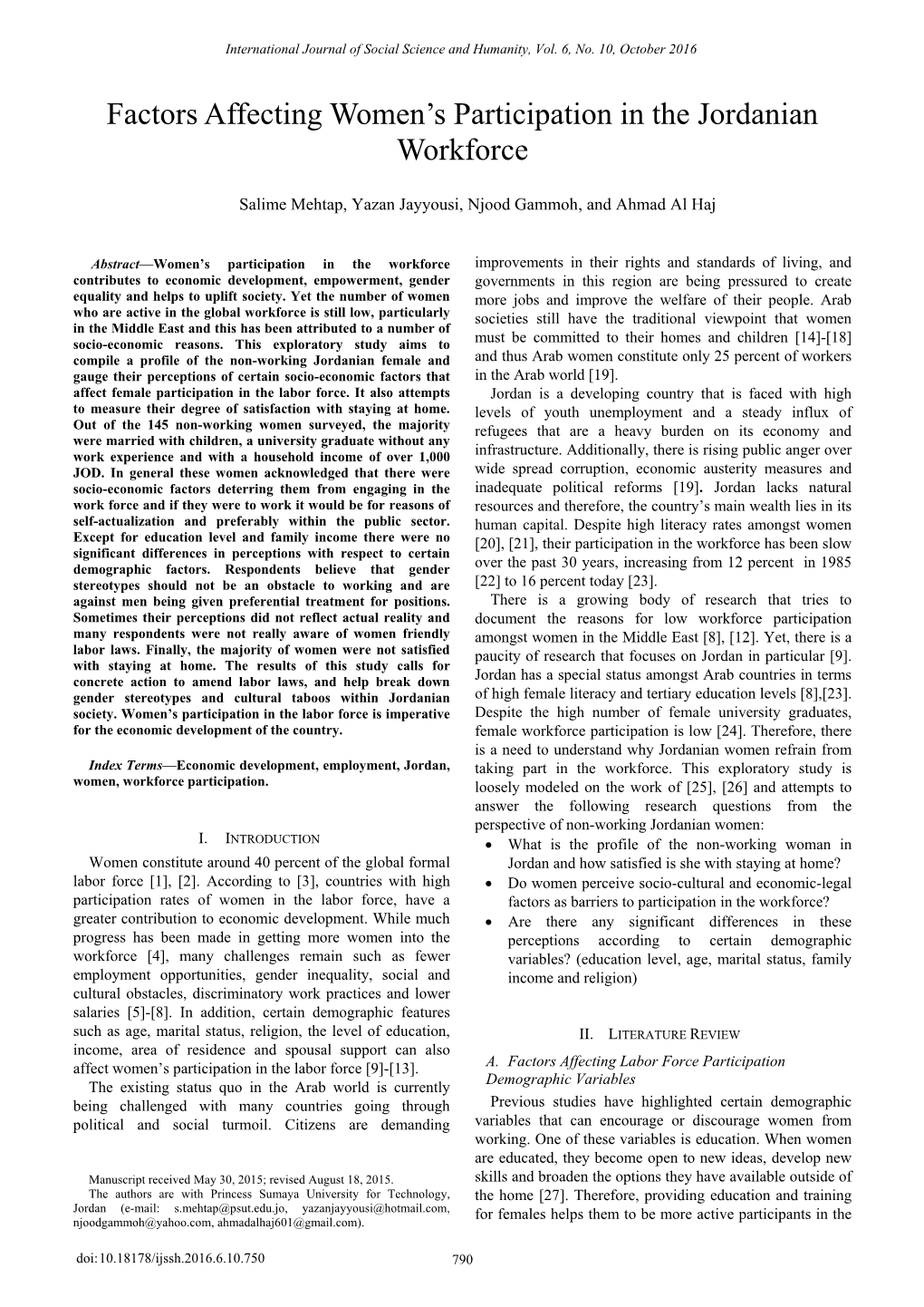 Factors Affecting Women's Participation in the Jordanian