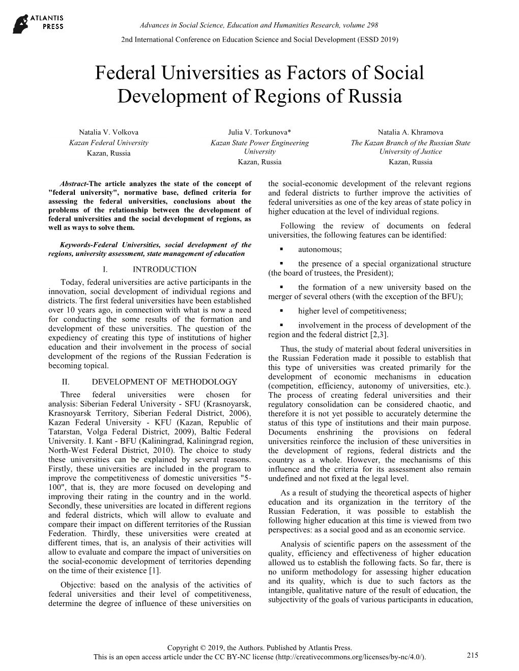 Federal Universities As Factors of Social Development of Regions of Russia