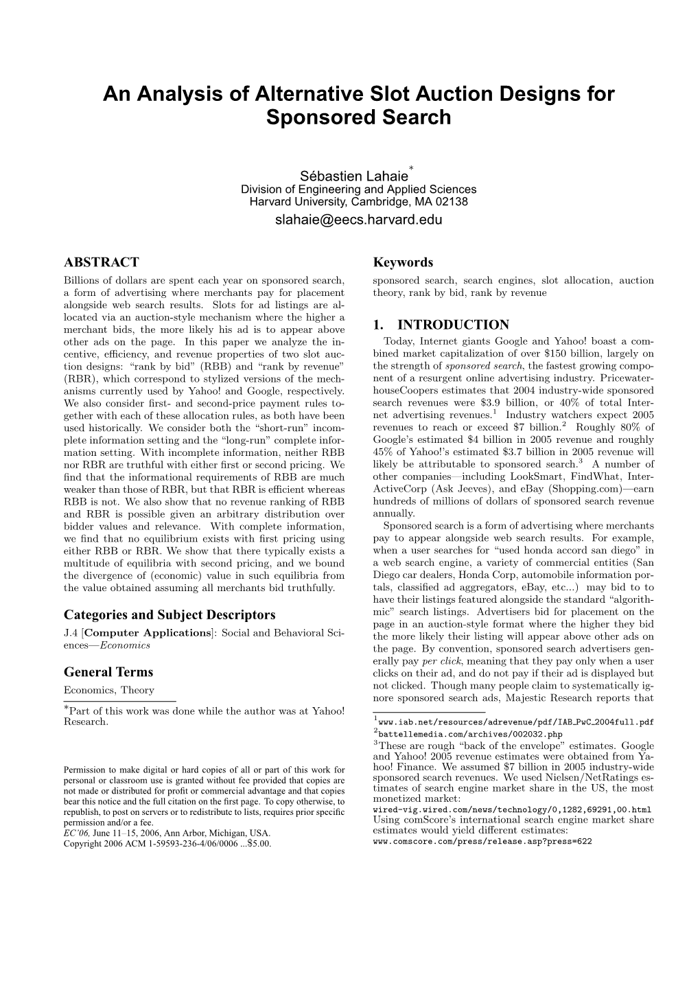 Paper Analyzing Different Slot Auction Designs