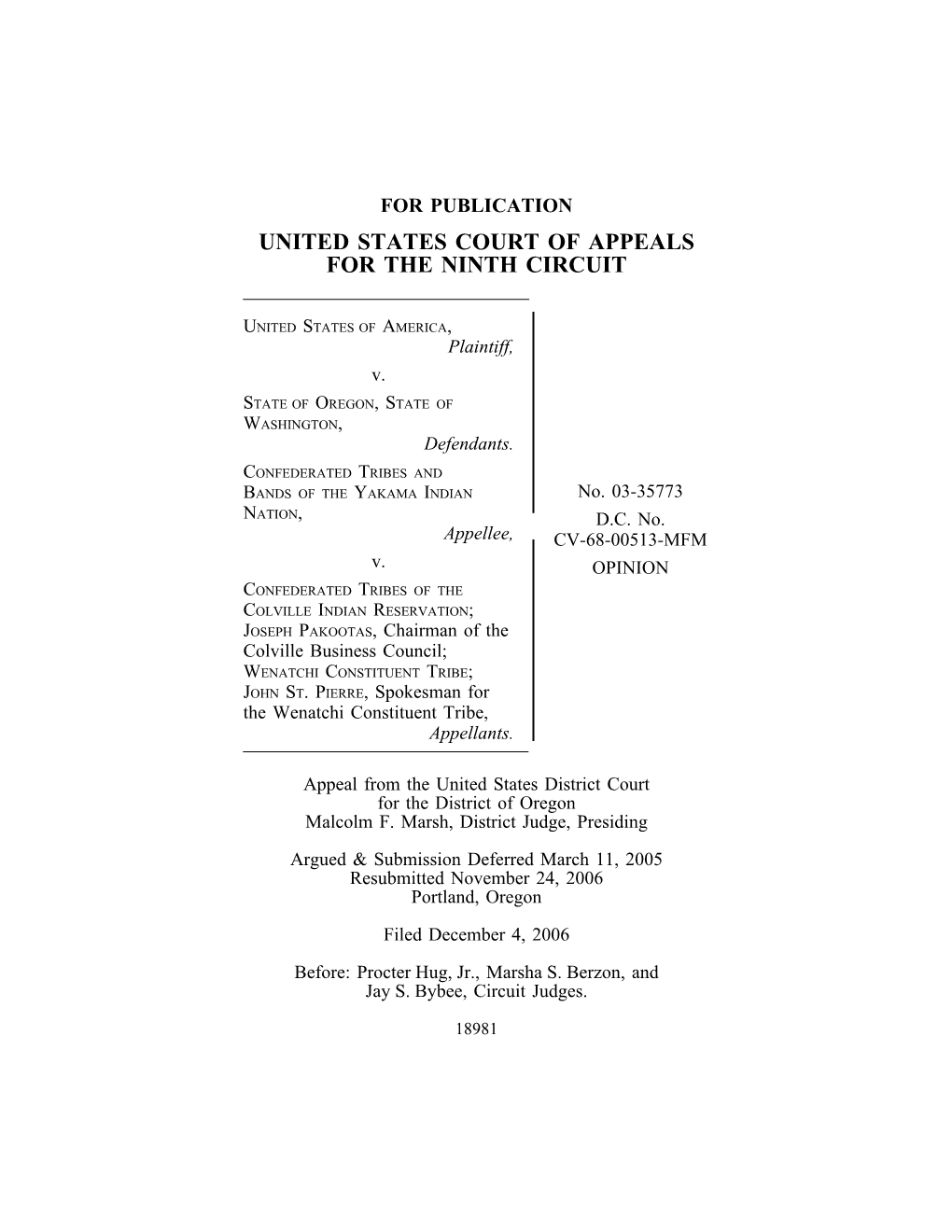 United States V. Confederated Tribes and Bands of Yakama Indian