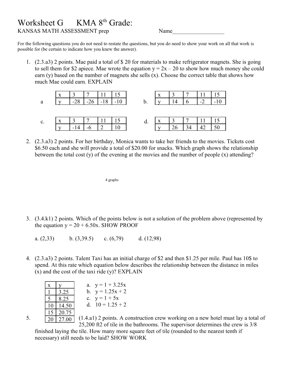 Worksheet a KMA 8Th Grade