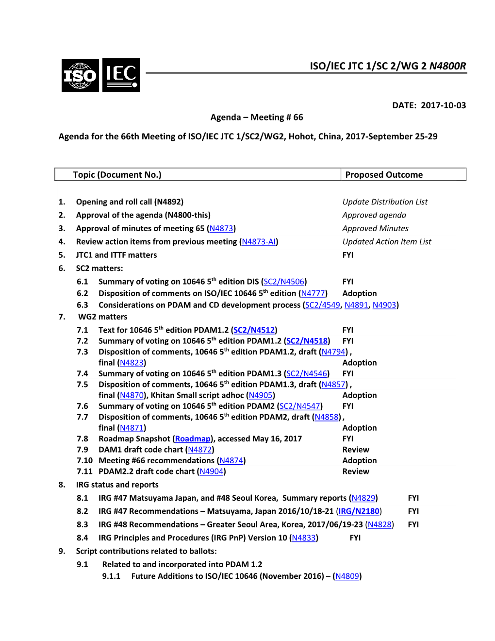 Iso/Iec Jtc 1/Sc 2/Wg 2 N4800r