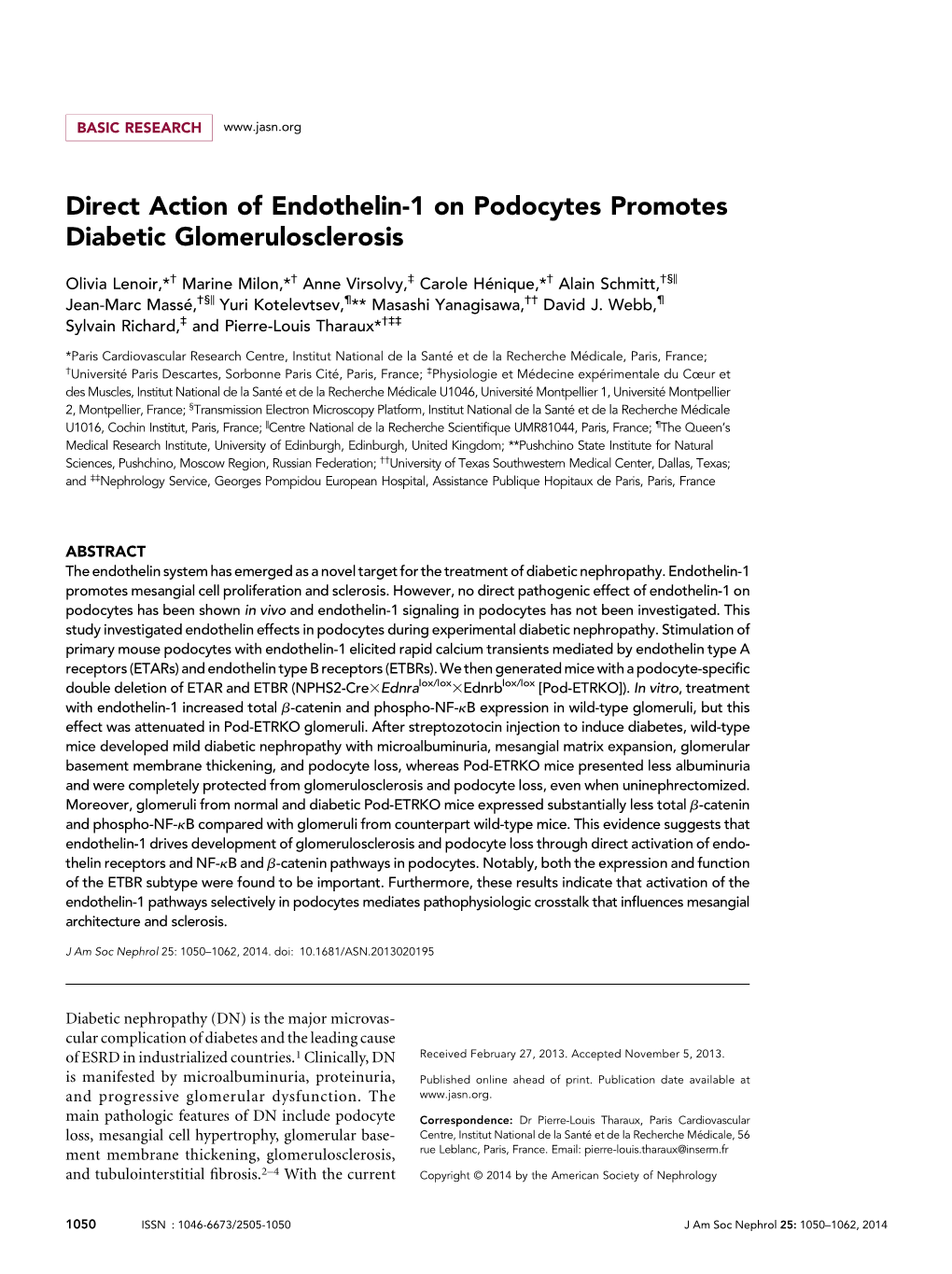 Direct Action of Endothelin-1 on Podocytes Promotes Diabetic Glomerulosclerosis