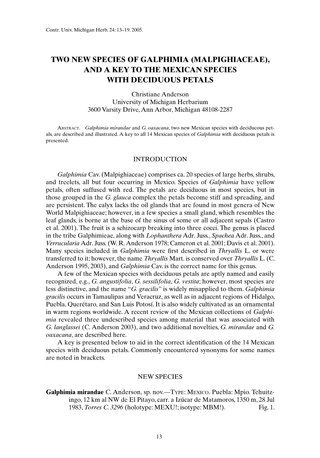 Two New Species of Galphimia (Malpighiaceae), and a Key to the Mexican Species with Deciduous Petals