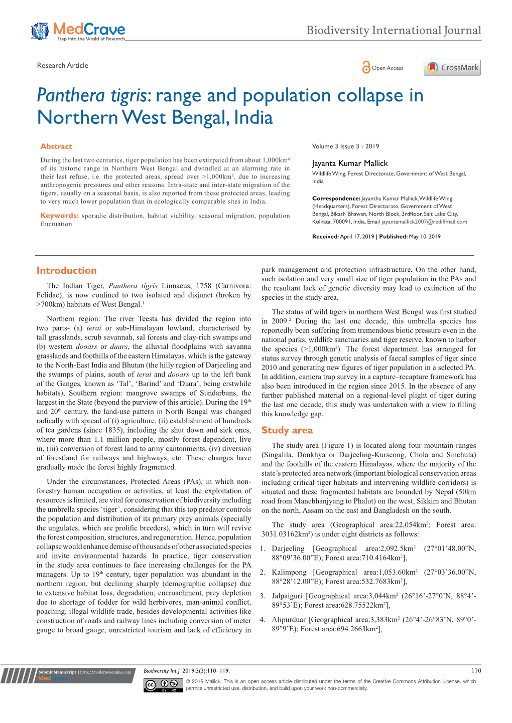 Panthera Tigris: Range and Population Collapse in Northern West Bengal, India