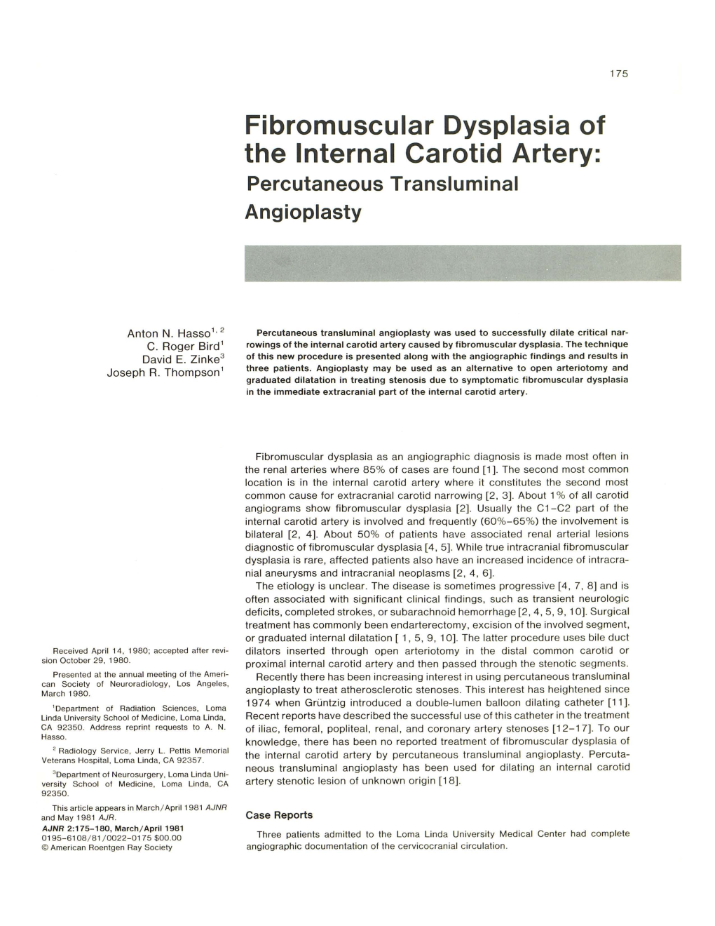 Fibromuscular Dysplasia of the Internal Carotid Artery: Percutaneous Transluminal Angioplasty