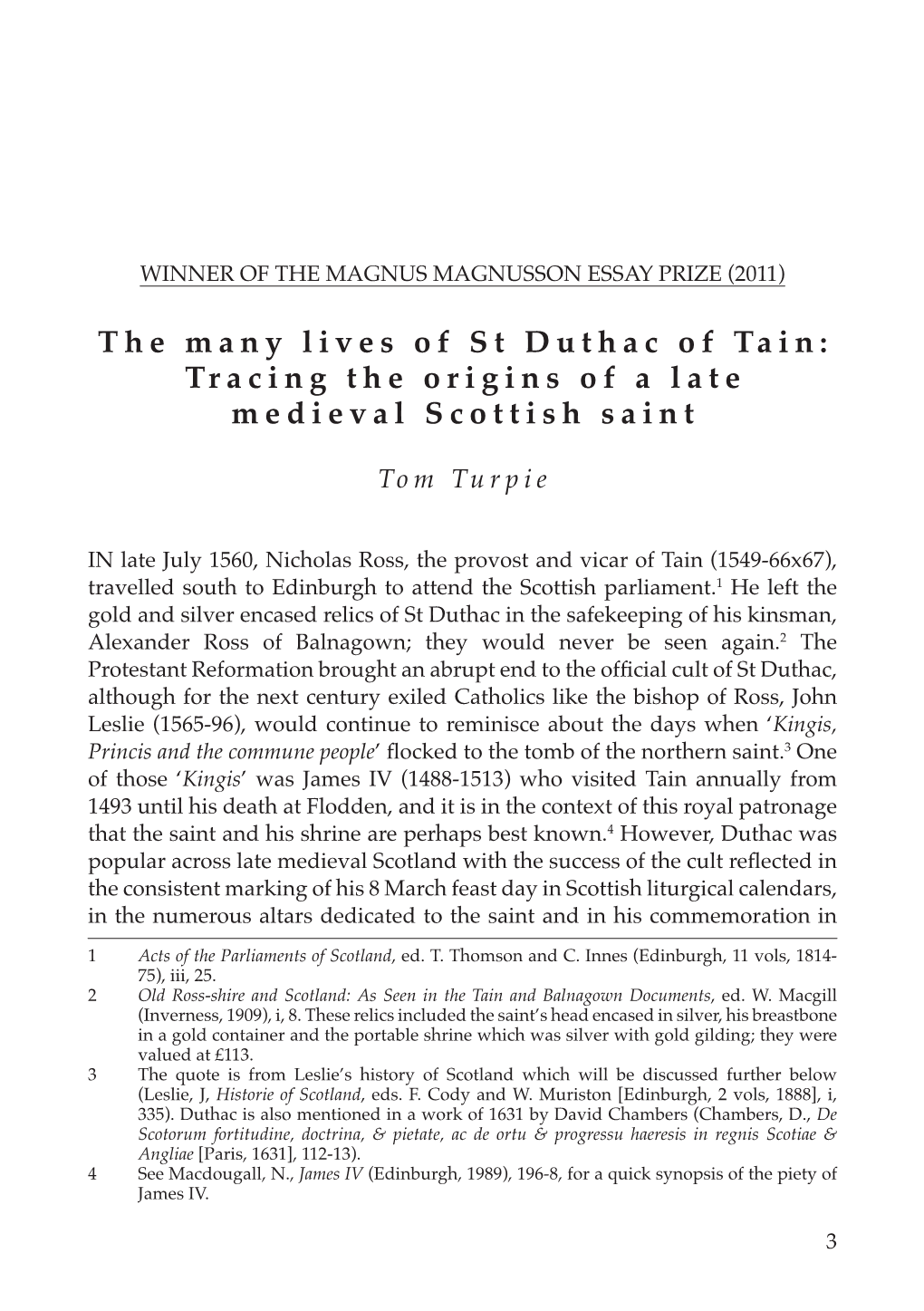 The Many Lives of St Duthac of Tain: Tracing the Origins of a Late Medieval Scottish Saint