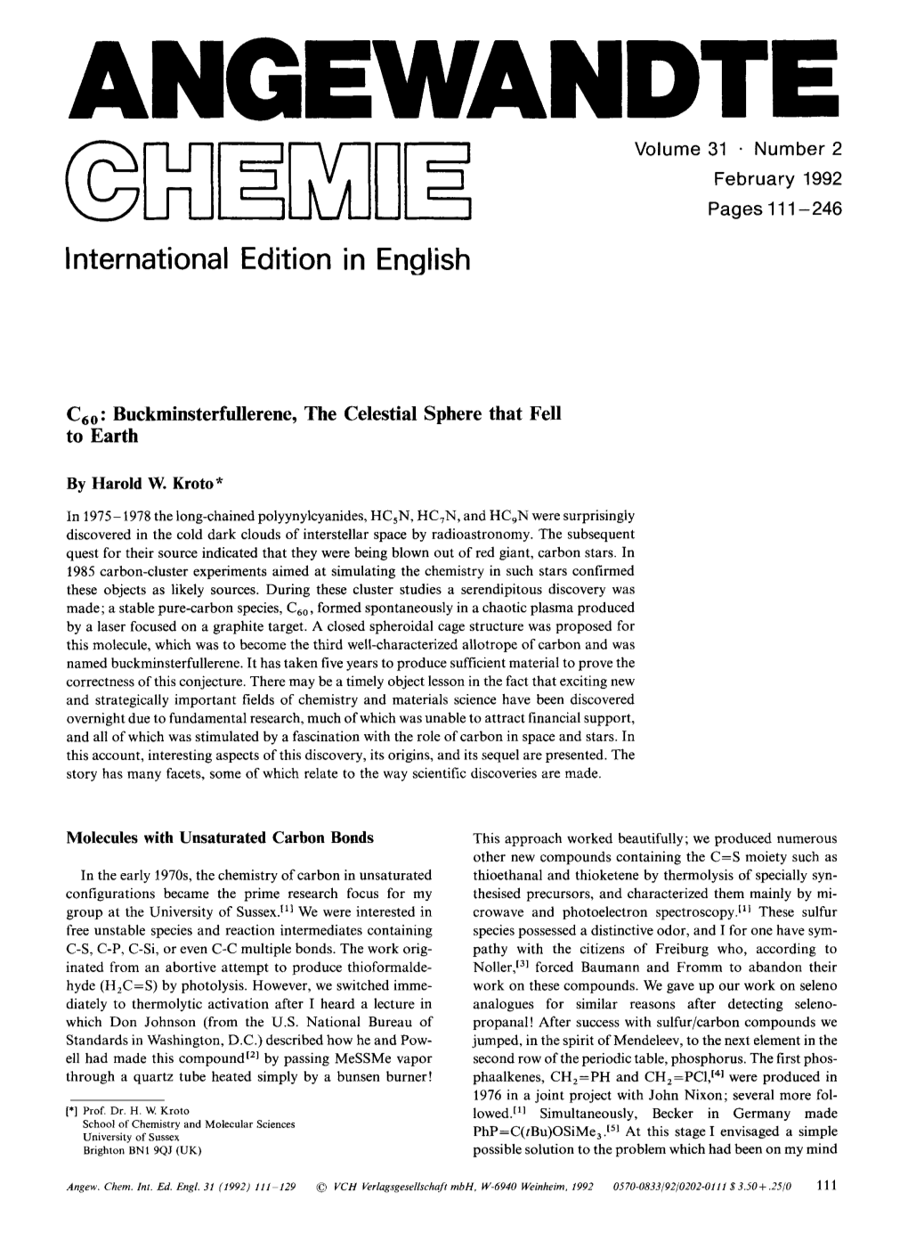 C60: Buckminsterfullerene, the Celestial Sphere That Fell to Earth