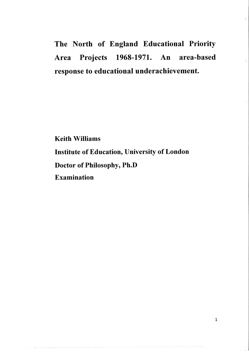 The North of England Educational Priority Area Projects 1968-1971