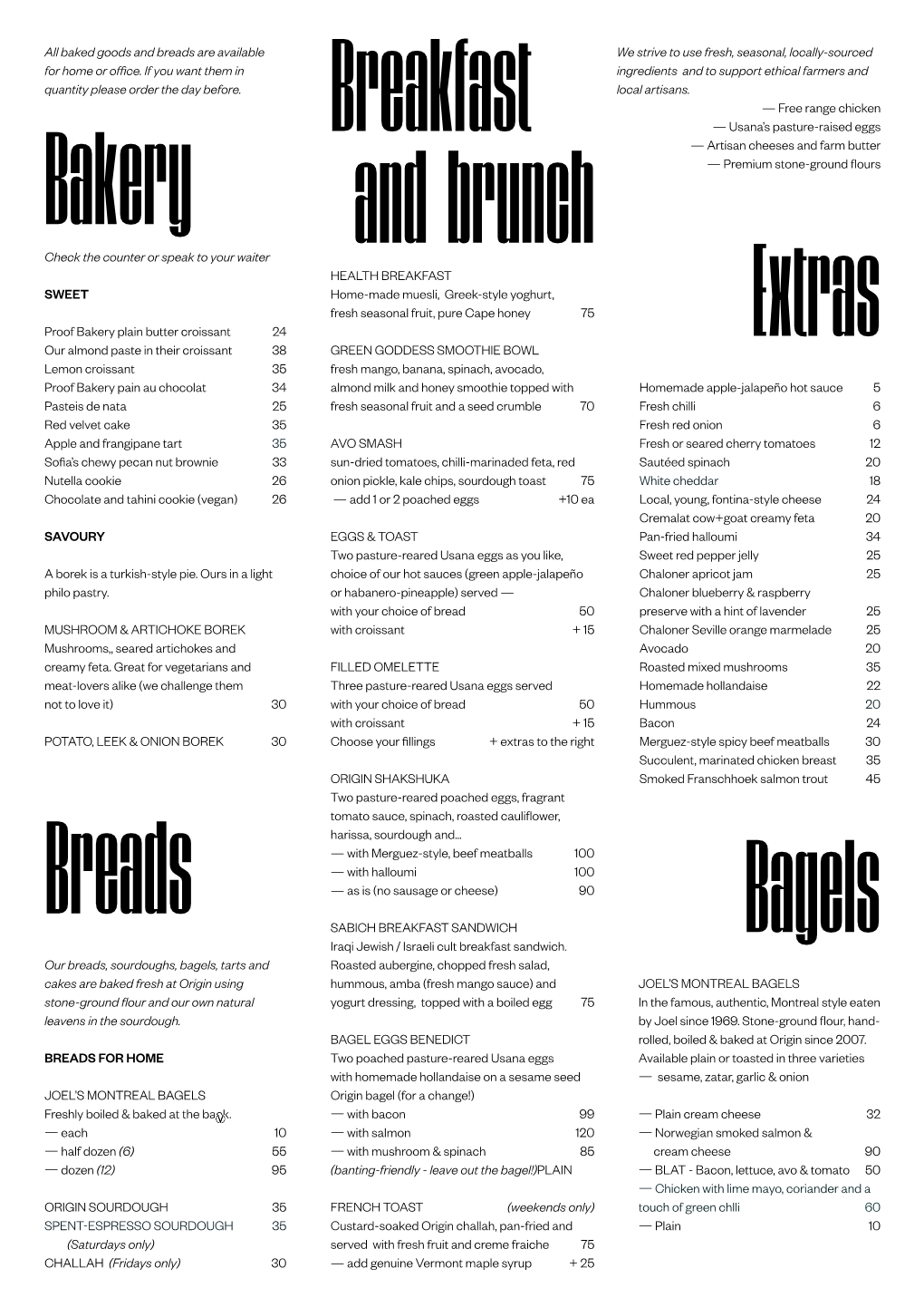 Cape Town Hq Food Menu