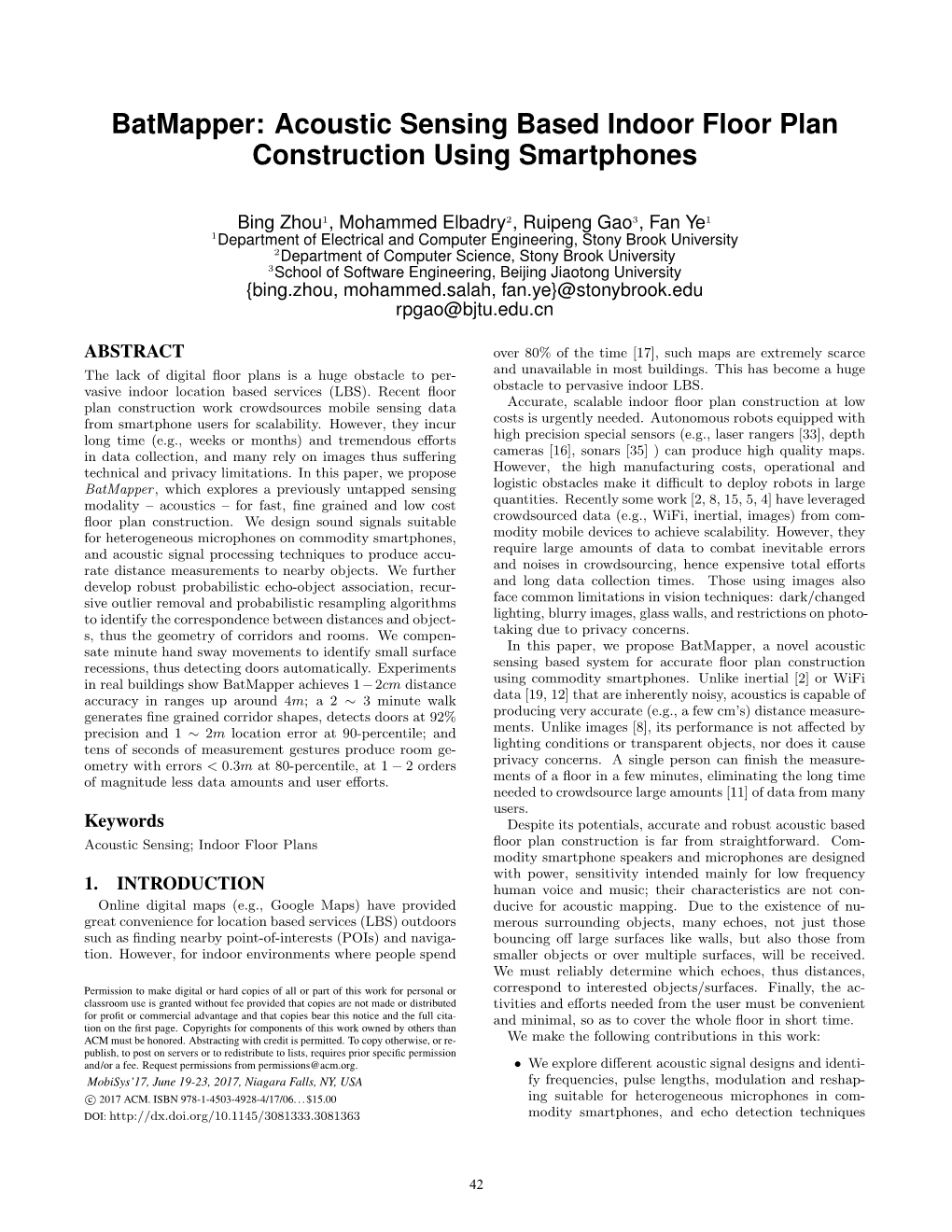 Acoustic Sensing Based Indoor Floor Plan Construction Using Smartphones