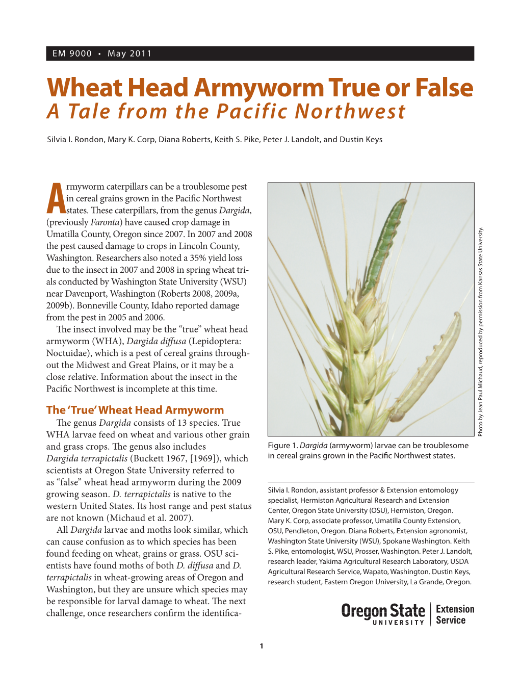 Wheat Head Armyworm True Or False a Tale from the Pacific Northwest