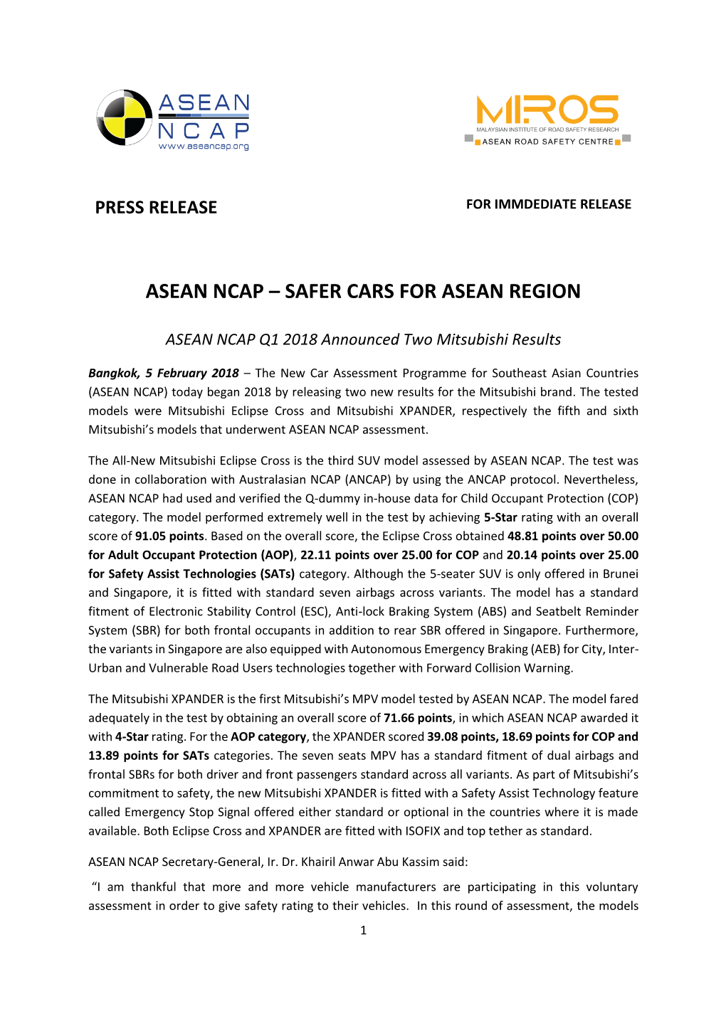 Safer Cars for Asean Region