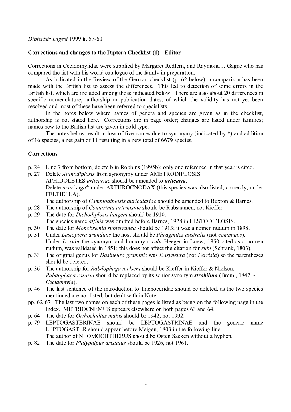 An Update of the Irish Diptera List. Dipterists Digest