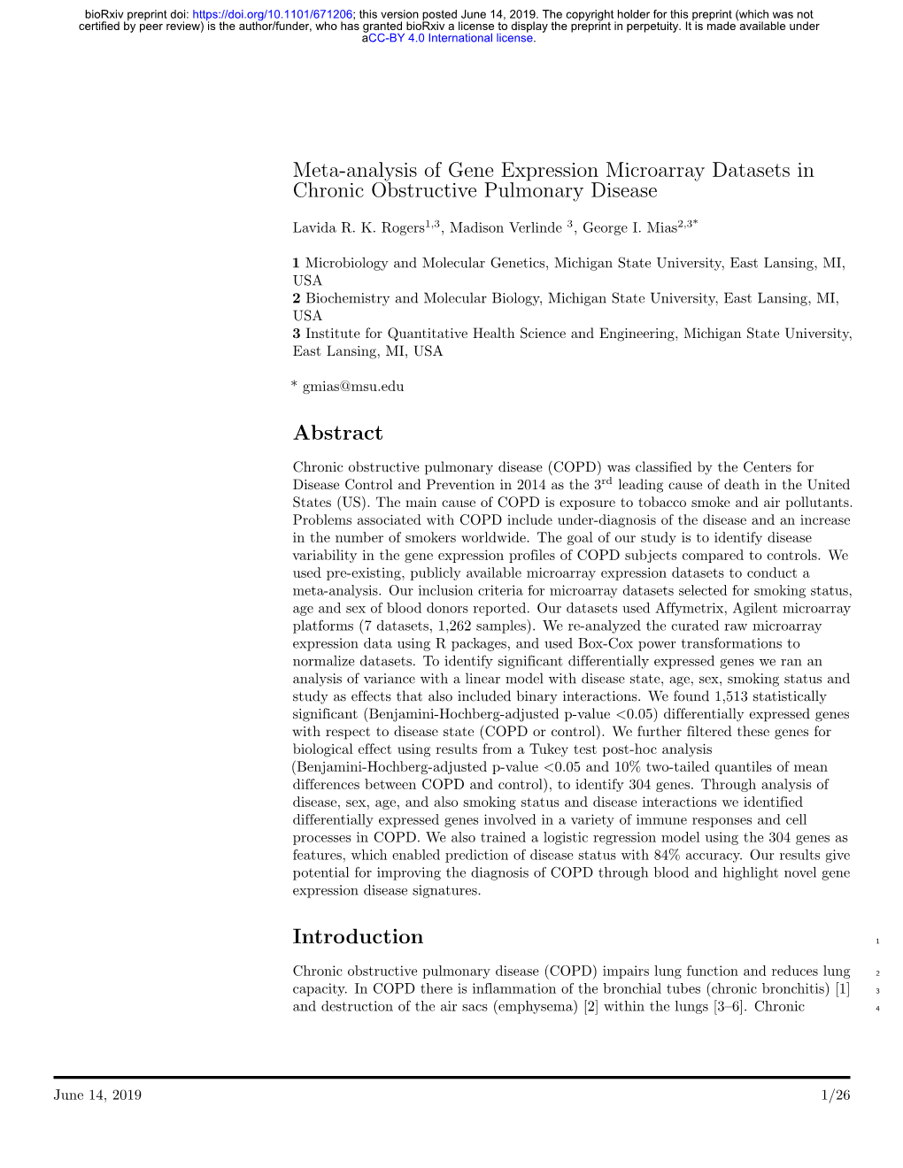 Meta-Analysis of Gene Expression Microarray Datasets in Chronic Obstructive Pulmonary Disease