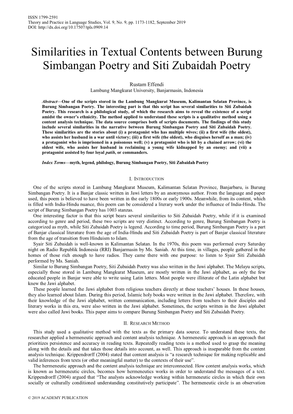 Similarities in Textual Contents Between Burung Simbangan Poetry and Siti Zubaidah Poetry