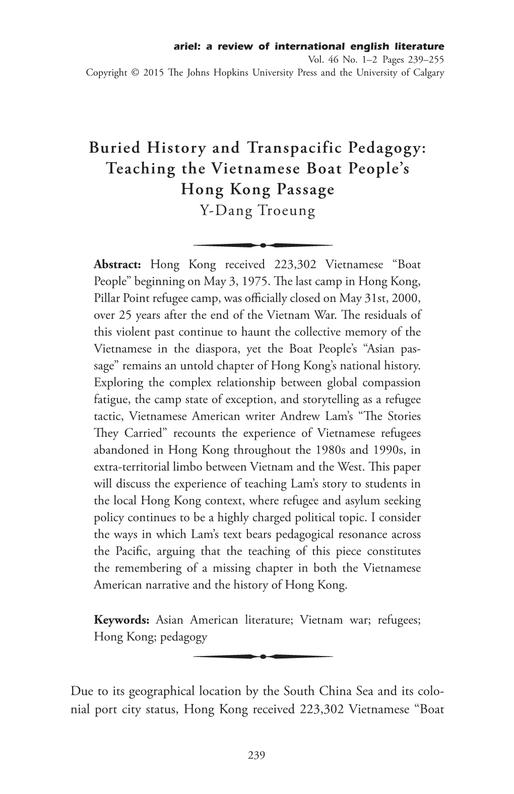 Teaching the Vietnamese Boat People's Hong Kong Passage