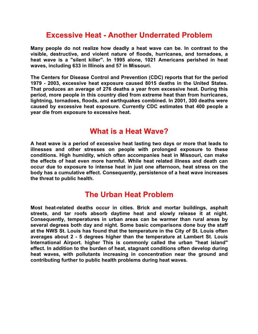 Excessive Heat - Another Underrated Problem