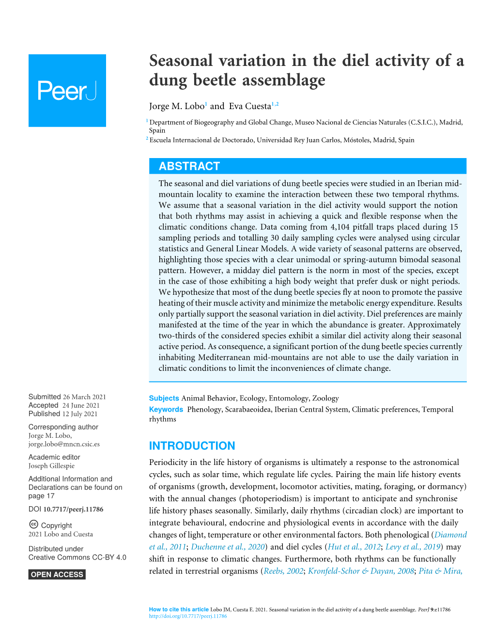 Seasonal Variation in the Diel Activity of a Dung Beetle Assemblage