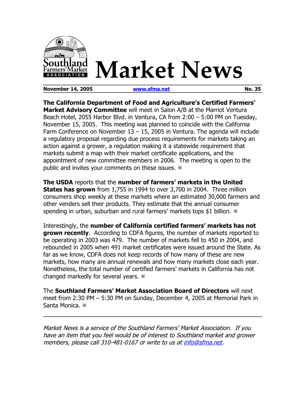 The California Department of Food and Agriculture S Certified Farmers Market Advisory