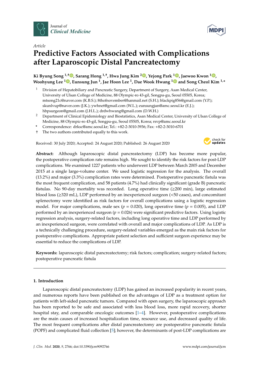 Predictive Factors Associated with Complications After Laparoscopic Distal Pancreatectomy