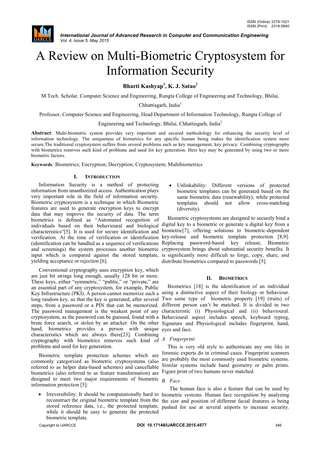 A Review on Multi-Biometric Cryptosystem for Information Security