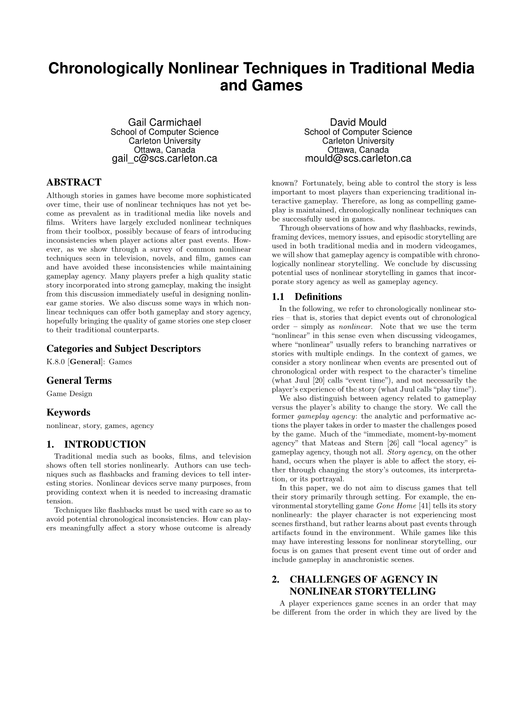 Chronologically Nonlinear Techniques in Traditional Media and Games