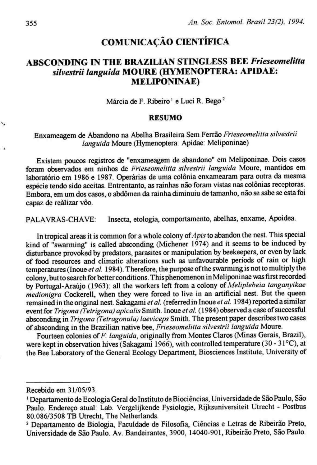 Comunicação Científica Absconding in Tdie Brazilian