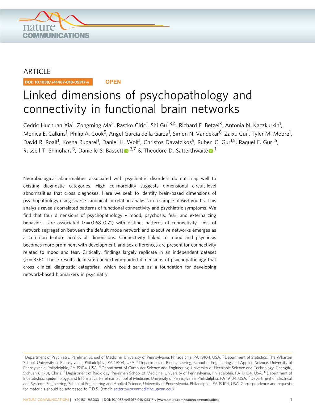 Linked Dimensions of Psychopathology and Connectivity in Functional Brain Networks