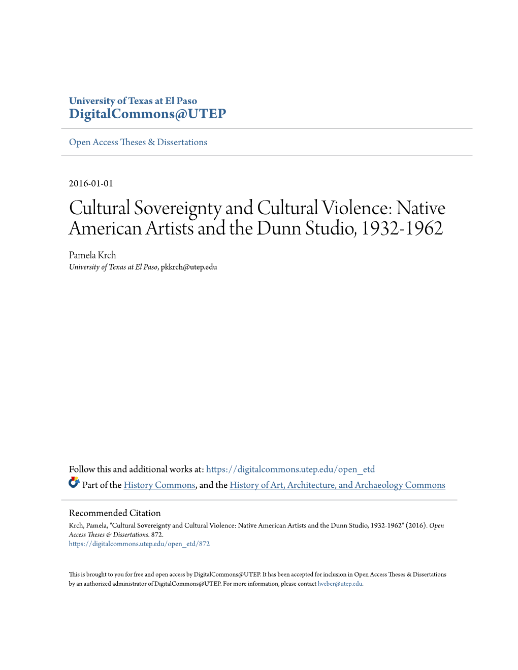 Native American Artists and the Dunn Studio, 1932-1962 Pamela Krch University of Texas at El Paso, Pkkrch@Utep.Edu