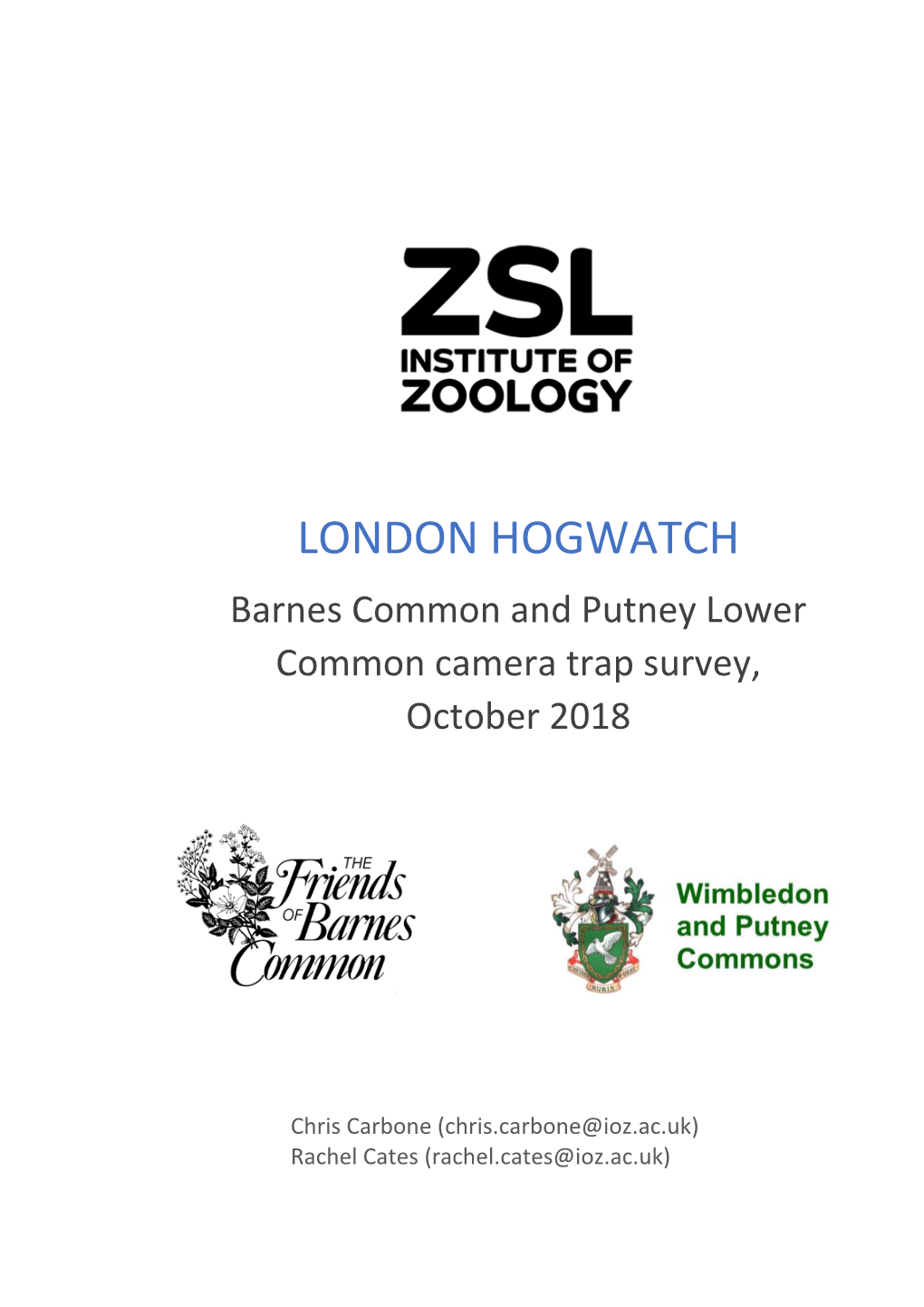 LONDON HOGWATCH Barnes Common and Putney Lower Common Camera Trap Survey, October 2018