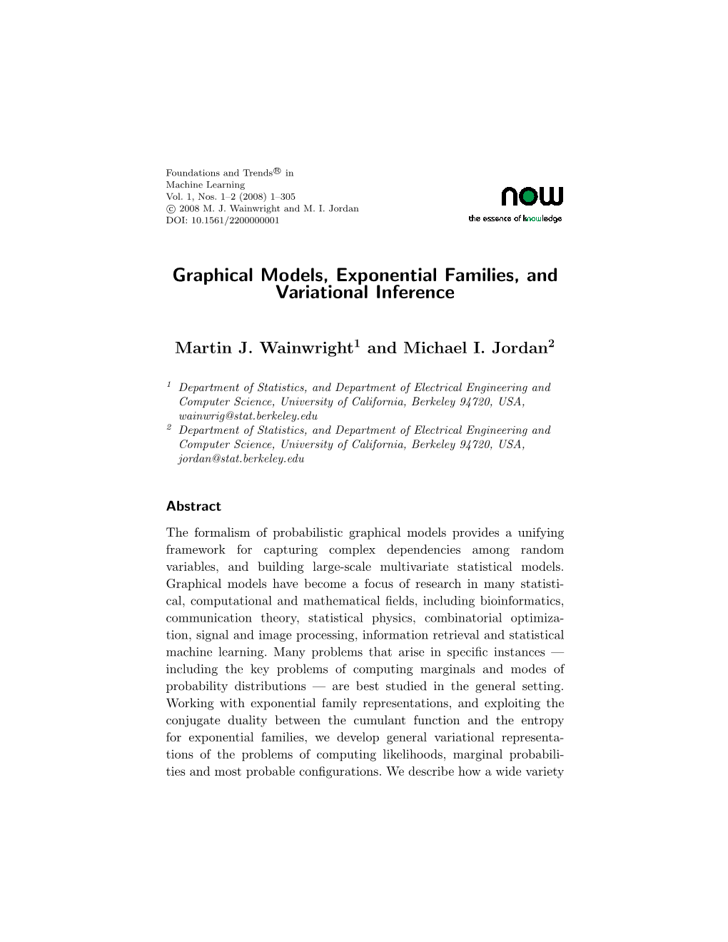 Graphical Models, Exponential Families, and Variational Inference