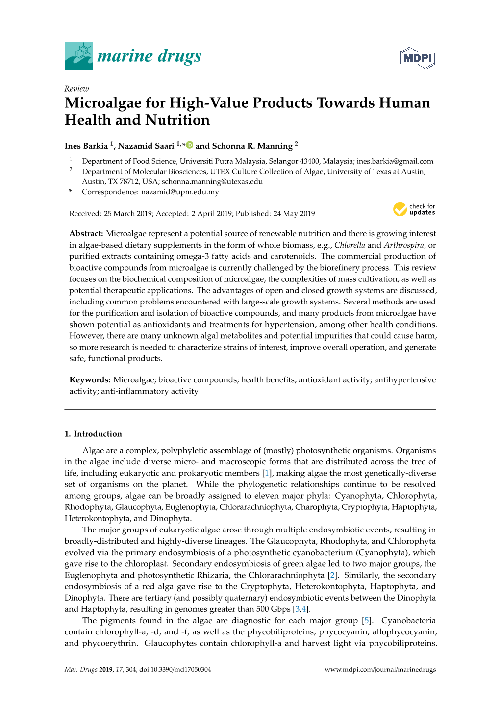 Microalgae for High-Value Products Towards Human Health and Nutrition