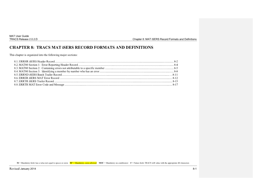 TRACS MAT Isers RECORD FORMATS and DEFINITIONS