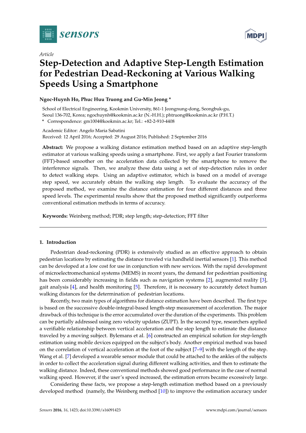 Step-Detection and Adaptive Step-Length Estimation for Pedestrian Dead-Reckoning at Various Walking Speeds Using a Smartphone