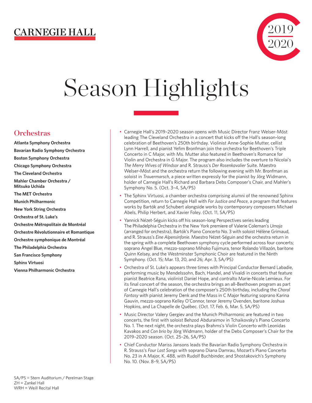 Season Highlights by Genre